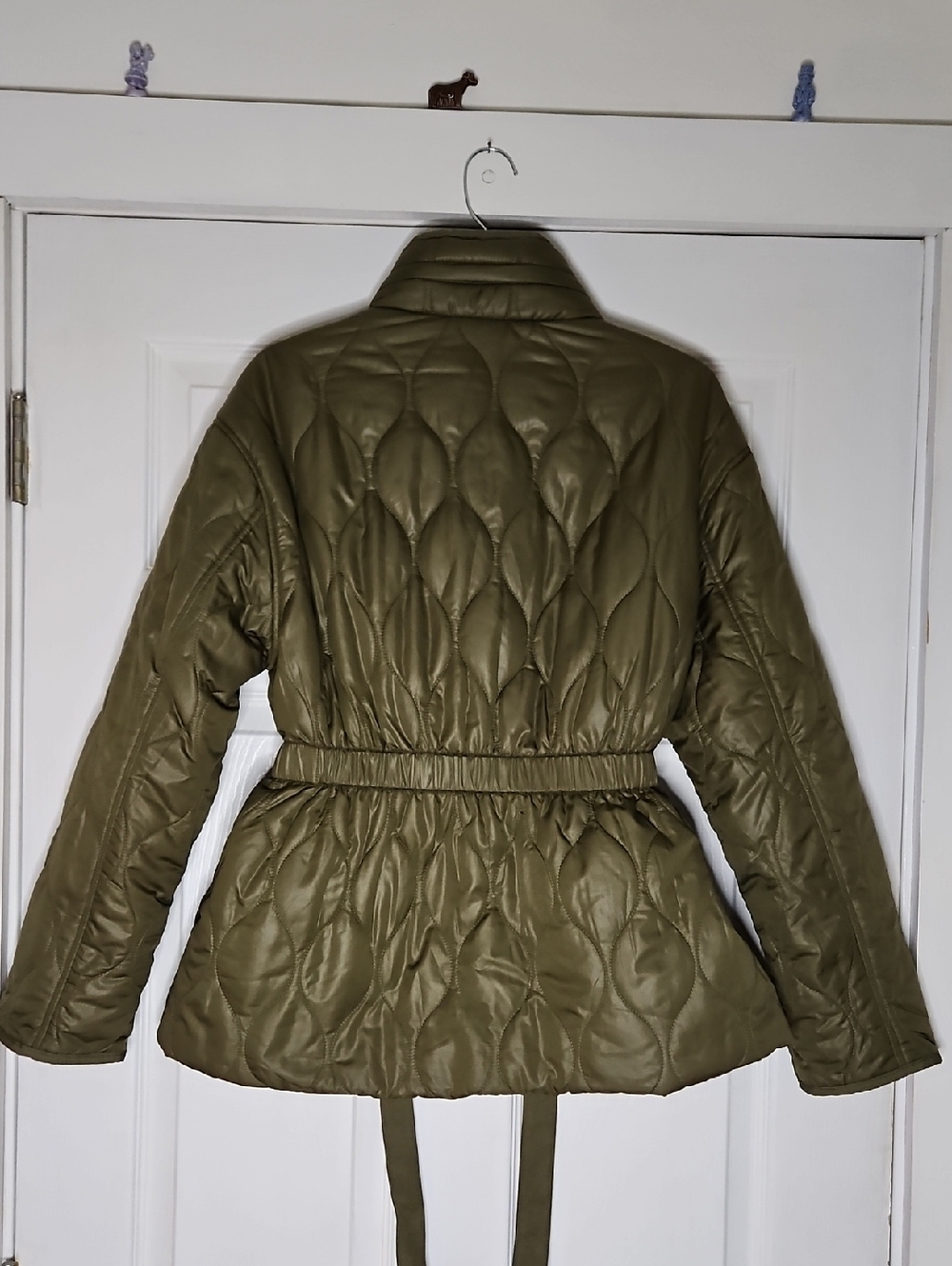 kate spade Olive Color Onion Quilted Drawstring Waist Puffer Jacket M - Picture 7 of 7